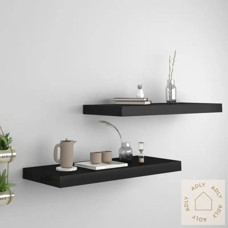 Flytende Vegghyller 2 Stk Svart 60X23,5X3,8 Cm Mdf