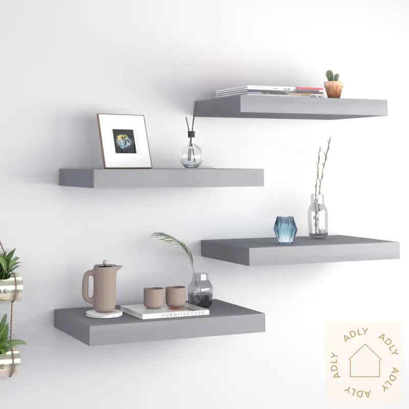 Flytende Vegghyller 4 Stk Grå 40X23X3,8 Cm Mdf