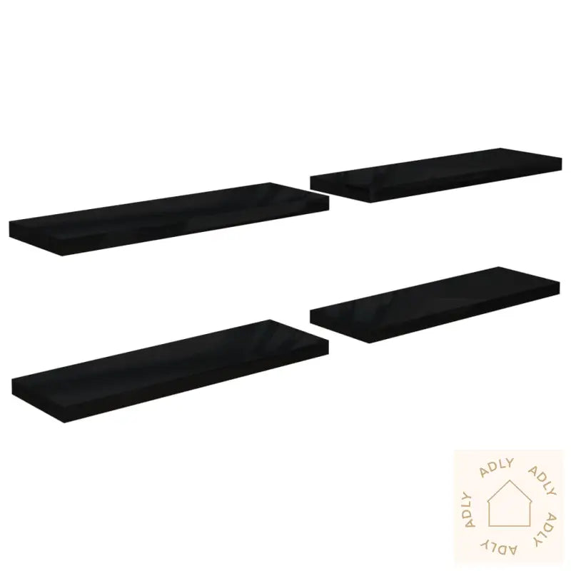 Flytende Vegghyller 4 Stk Høyglans Svart 80X23,5X3,8 Cm Mdf