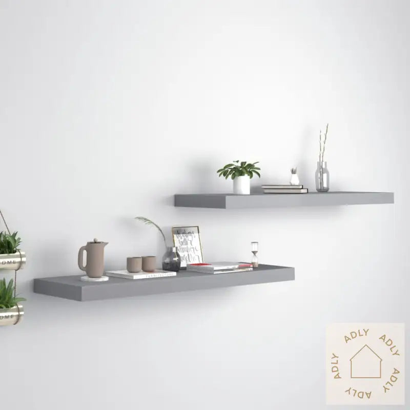 Flytende Vegghyller 2 Stk Grå 80X23,5X3,8 Cm Mdf