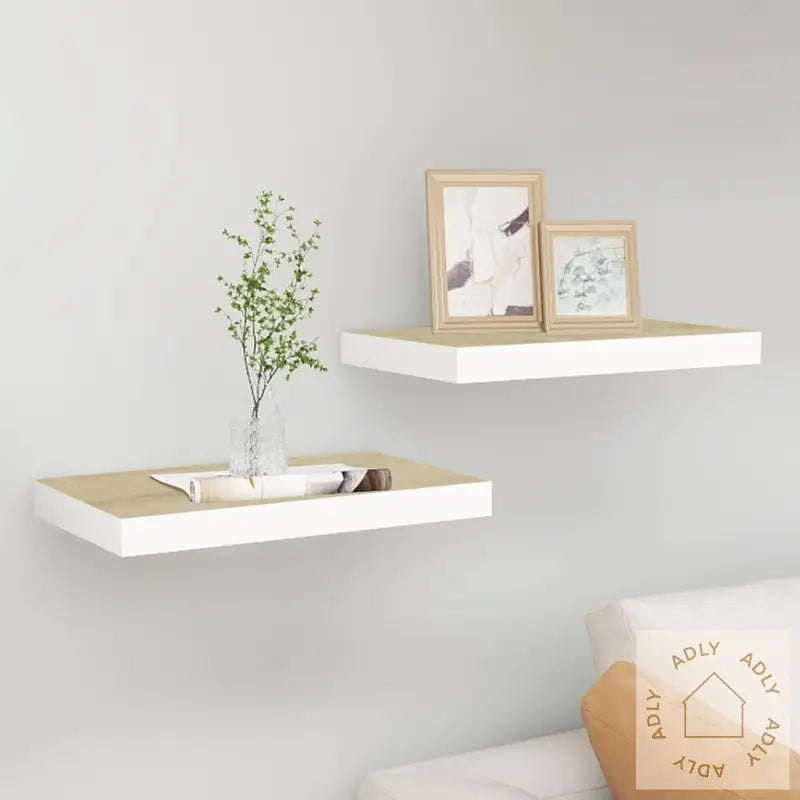 Flytende Vegghyller 2 Stk Eik Og Hvit 50X23X3,8 Cm Mdf