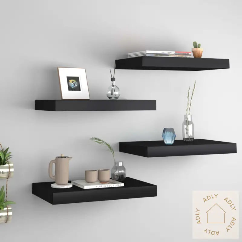 Flytende Vegghyller 4 Stk Svart 40X23X3,8 Cm Mdf