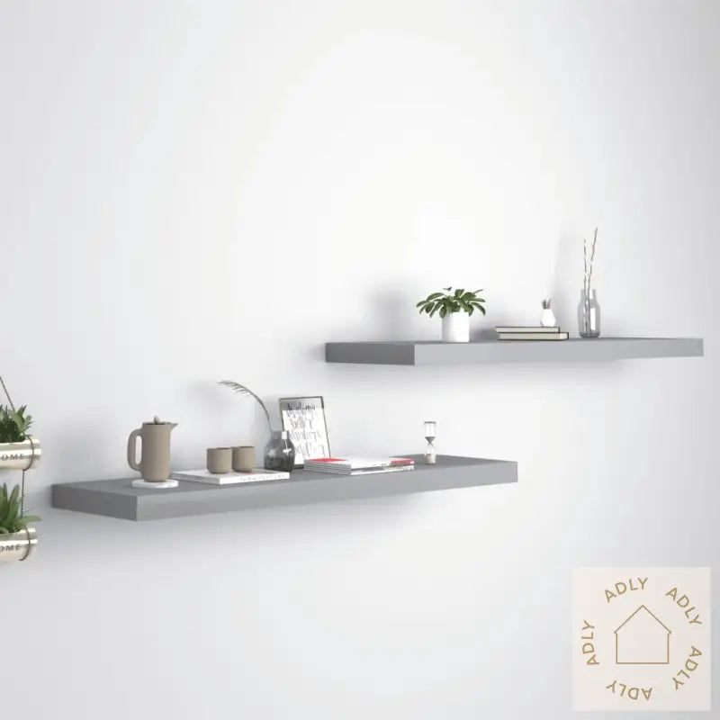 Flytende Vegghyller 2 Stk Grå 90X23,5X3,8 Cm Mdf
