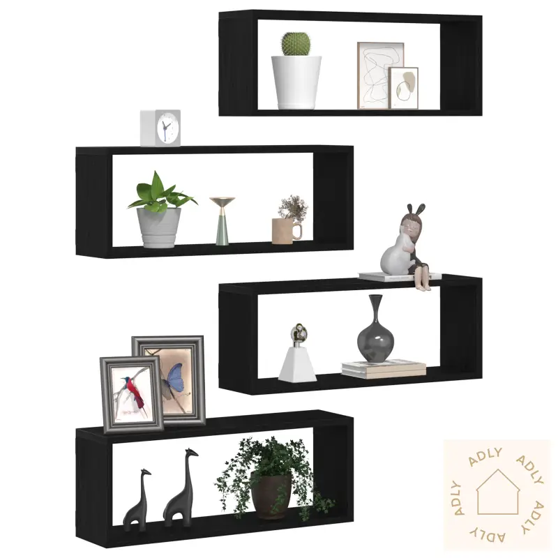Vegghyller Sett Med 4 - Svart Eik - 60X15X23 Cm - Laget Av Mdf