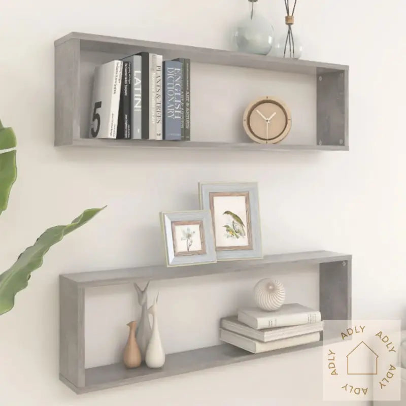 Vegghyller Kube 2 Stk Betonggrå 100X15X30 Cm Konstruert Tre