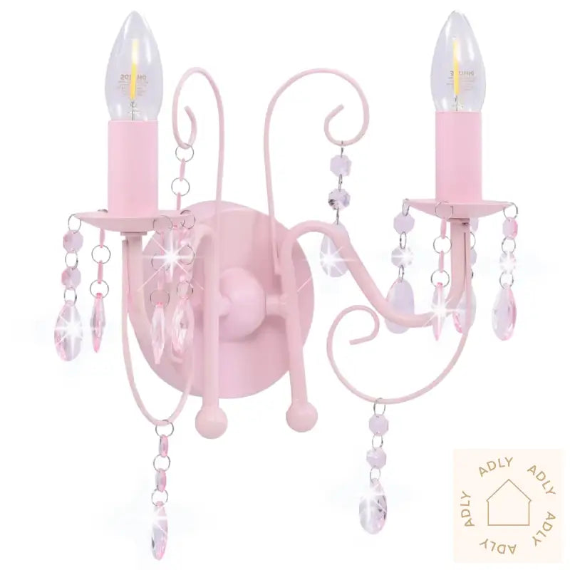 Vegglampe Med Perler Rosa 2 X E14 Lyspærer