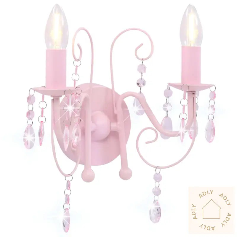 Vegglampe Med Perler Rosa 2 X E14 Lyspærer