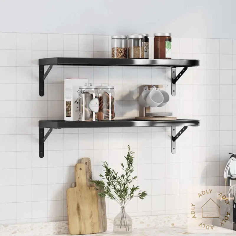 Vegghyller 2 Stk 75X23,5X3 Cm Svart Rustfritt Stål