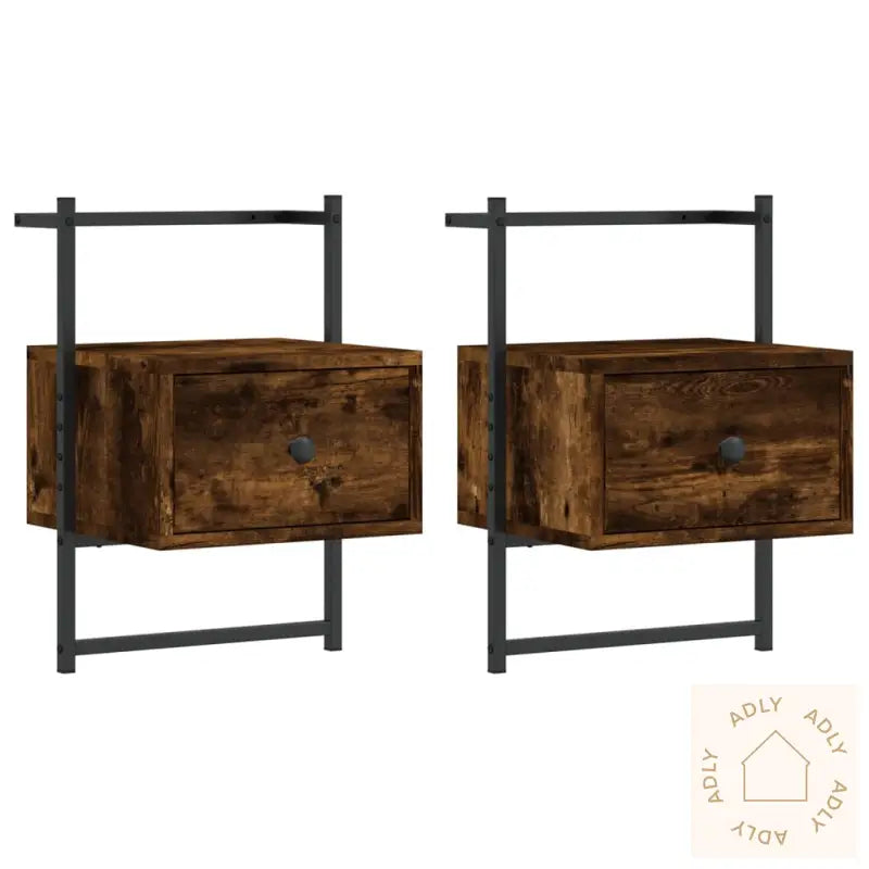 Nattbord Veggmontert 2 Stk Røkt Eik 35X30X51 Cm Konstruert Tre