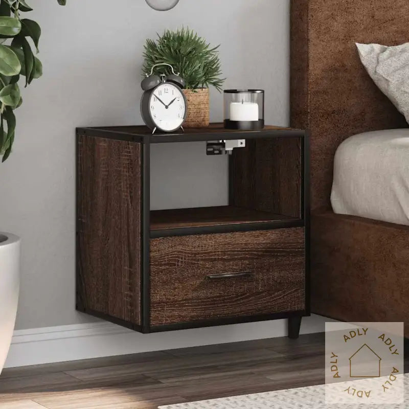 Veggmonterte Nattbord 2 Stk Brun Eik 40X31X39,5 Cm