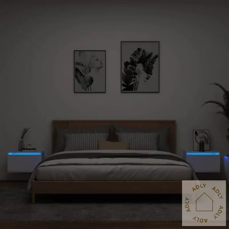 Vegghengte Nattbord Med Led-Lys 2 Stk Hvit