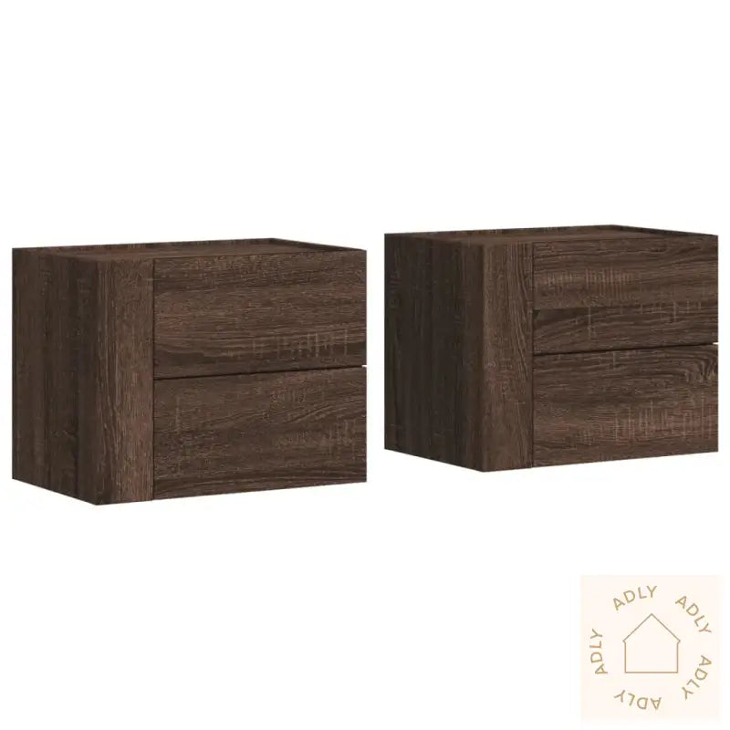 Veggmonterte Nattbord 2 Stk Brun Eik 45X30X35 Cm