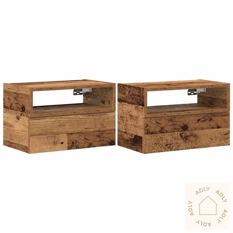 Veggmonterte Nattbord 2 Stk Gammelt Tre 45X26X28,5 Cm