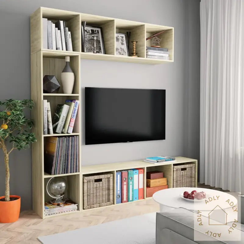 Skapsett 3 Deler Sonoma Eik 180X30X180 Cm