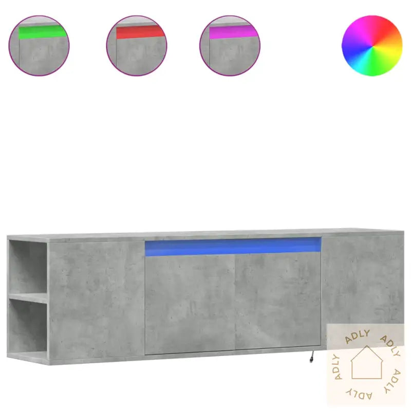 Vegghengt Tv-Benk Med Led-Lys Betonggrå 135X31X39,5 Cm