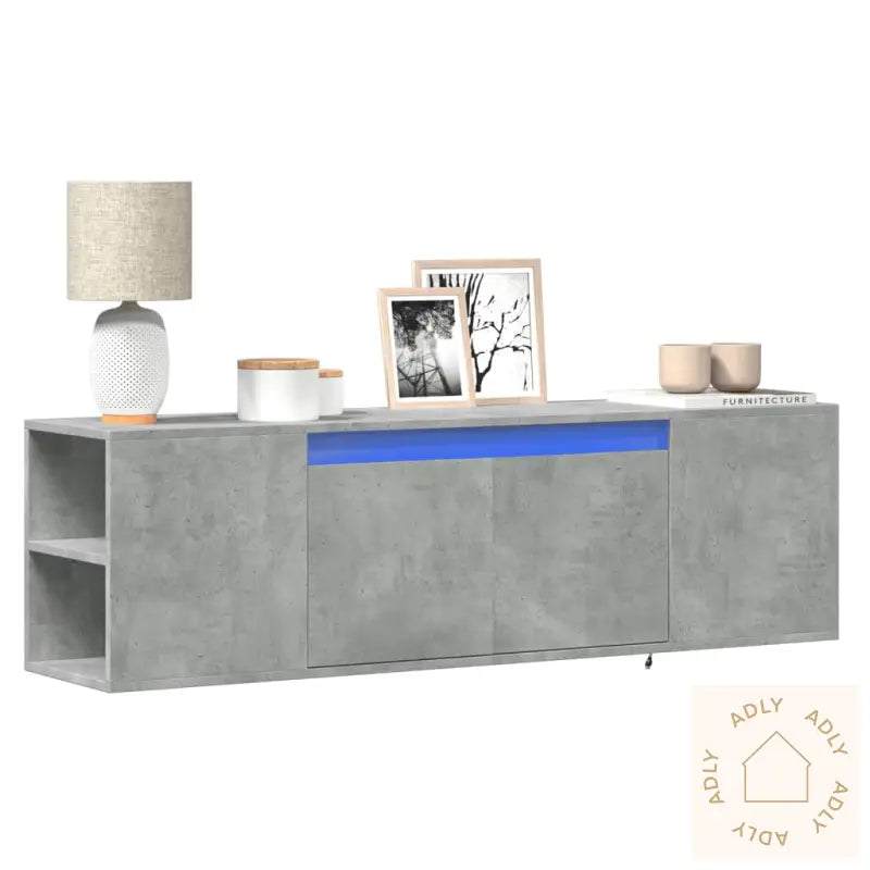 Vegghengt Tv-Benk Med Led-Lys Betonggrå 135X31X39,5 Cm