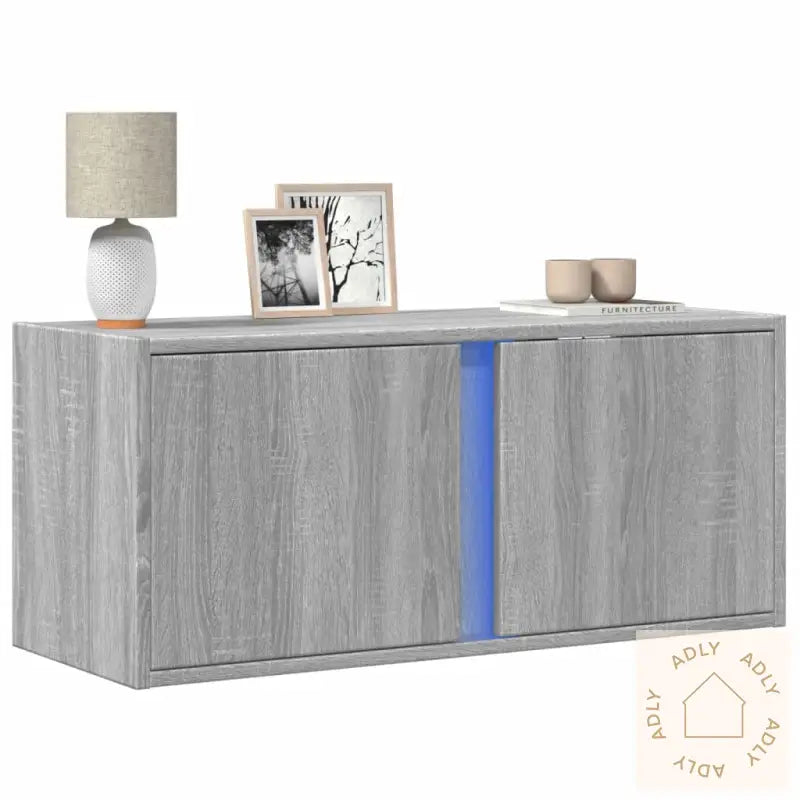 Vegghengt Tv-Benk Med Led Grå Sonoma 80X31X35 Cm