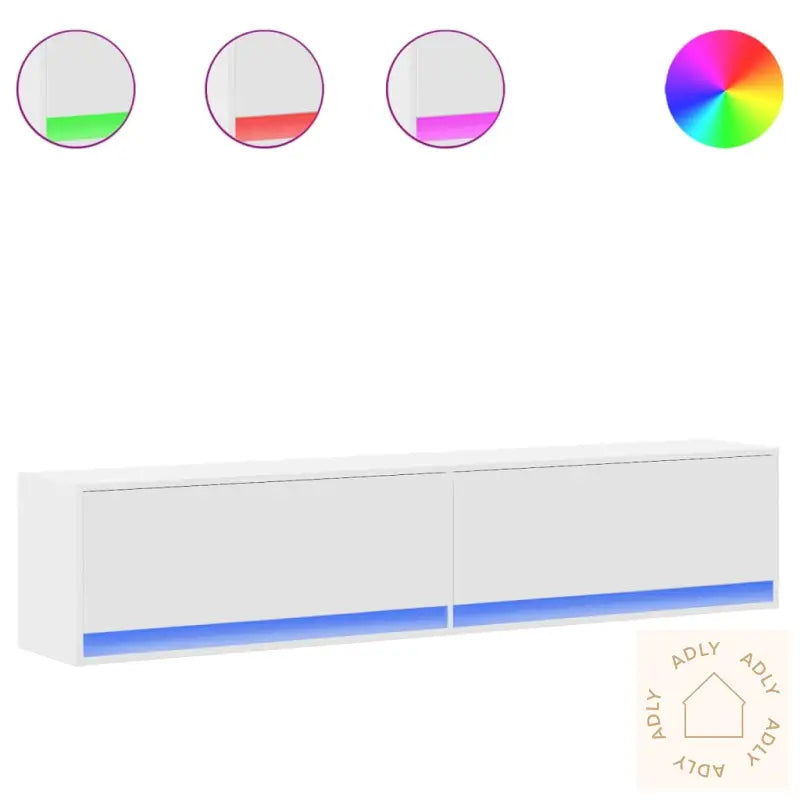 Vegghengt Tv-Benk Med Led Hvit 180X31X38 Cm