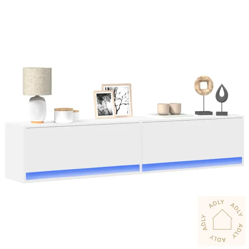 Vegghengt Tv-Benk Med Led Hvit 180X31X38 Cm
