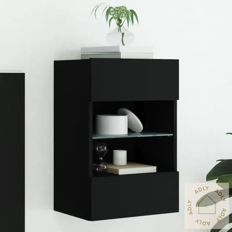 Vegghengt Tv-Benk Med Led Svart 40X30X60,5 Cm