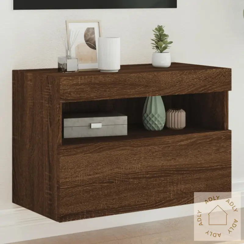 Vegghengt Tv-Benk Med Led Brun Eik 60X30X40 Cm
