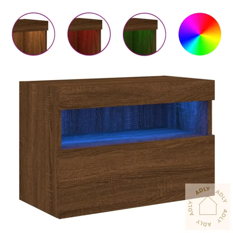 Vegghengt Tv-Benk Med Led Brun Eik 60X30X40 Cm