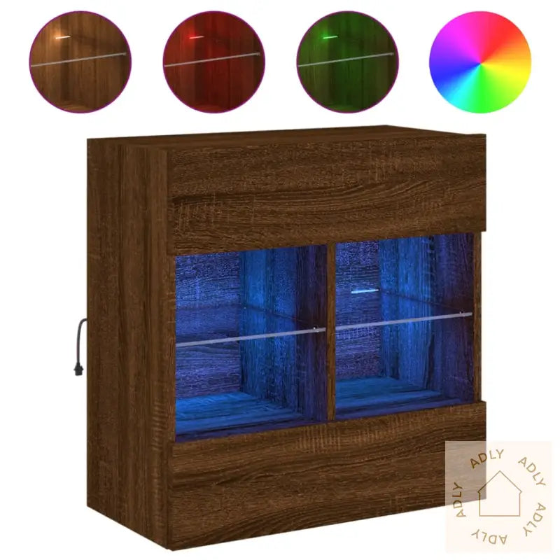 Vegghengt Tv-Benk Med Led-Lys Brun Eik 58,5X30X60,5 Cm