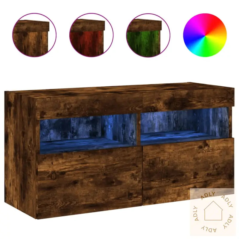 Vegghengt Tv-Benk Med Led Røkt Eik 80X30X40 Cm