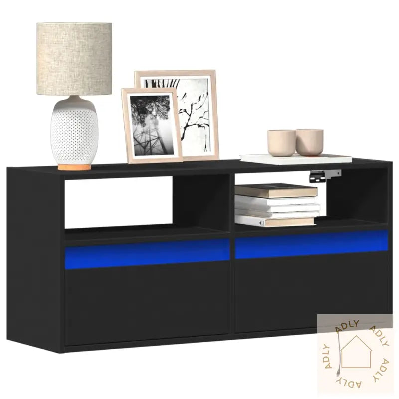 Vegghengt Tv-Benk Med Led Svart 100X31X45 Cm