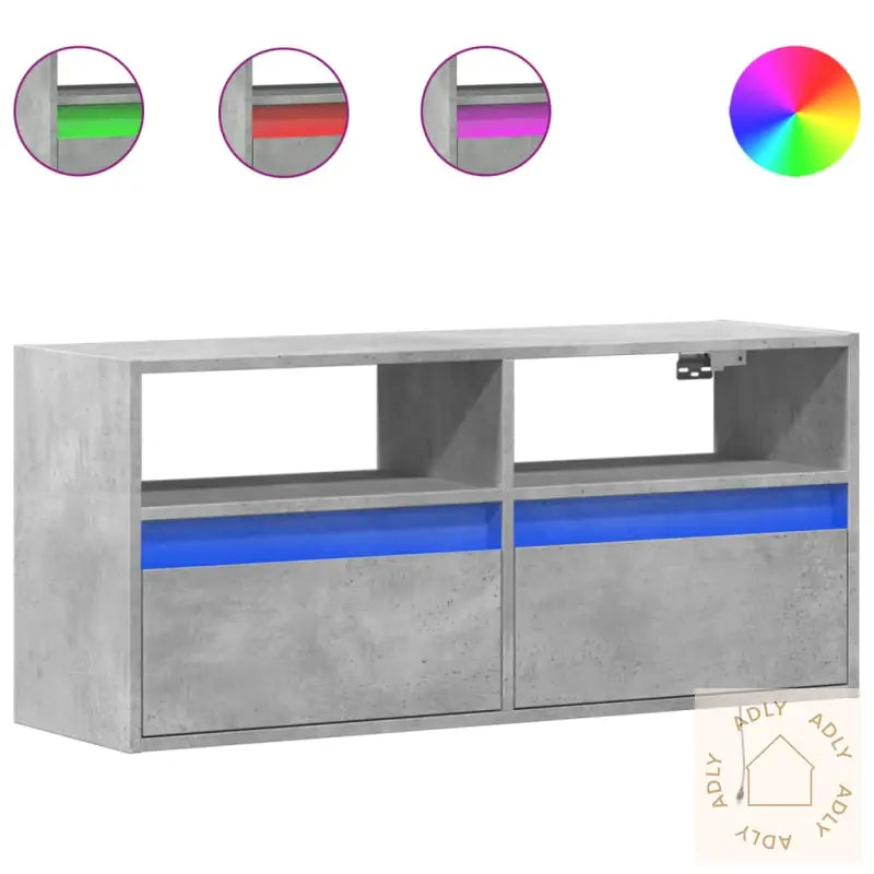 Vegghengt Tv-Benk Med Led-Lys Betonggrå 100X31X45 Cm