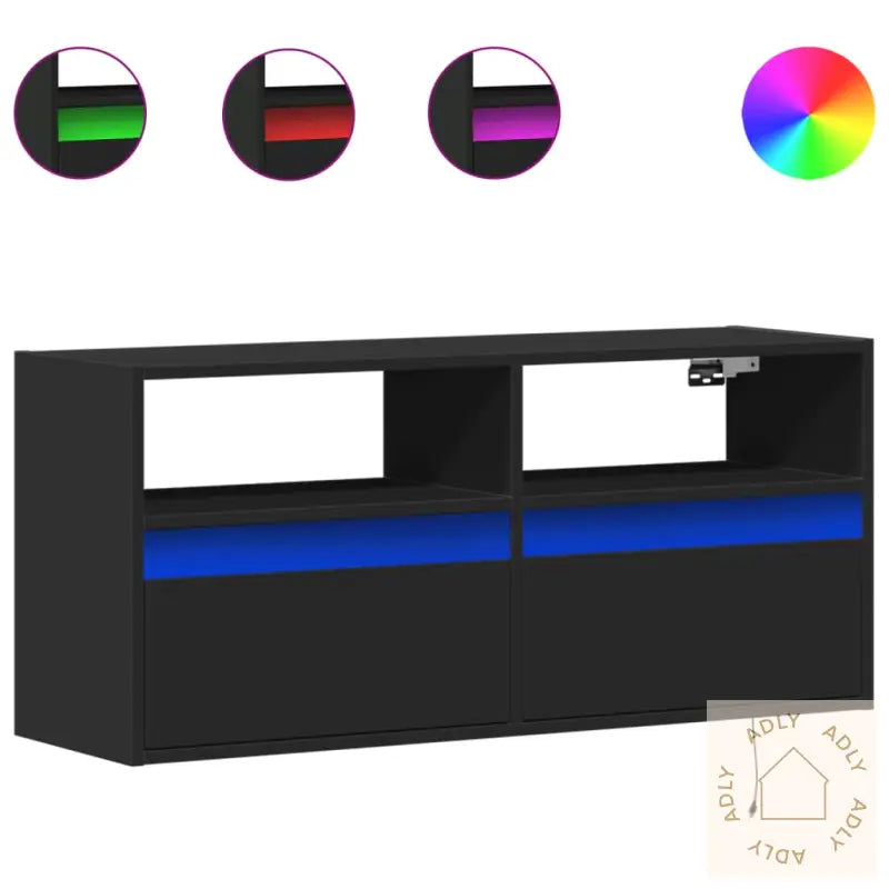 Vegghengt Tv-Benk Med Led Svart 100X31X45 Cm