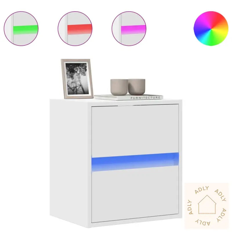 Vegghengt Tv-Benk Med Led Hvit 41X31X45 Cm