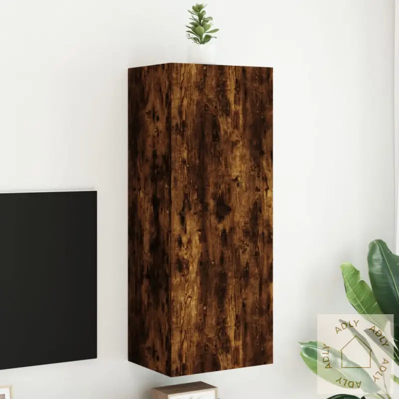 Vegghengt Tv-Benk Røkt Eik 40,5X30X102 Cm Konstruert Tre