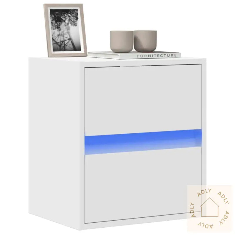 Vegghengt Tv-Benk Med Led Hvit 41X31X45 Cm