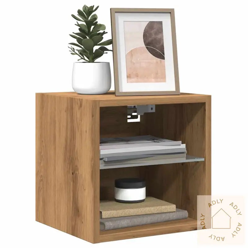 Vegghengt Tv-Benk Med Led Artisan Eik 30X28,5X30 Cm