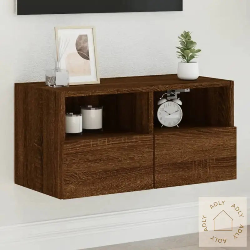 Vegghengt Tv-Benk Brun Eik 60X30X30 Cm Konstruert Tre