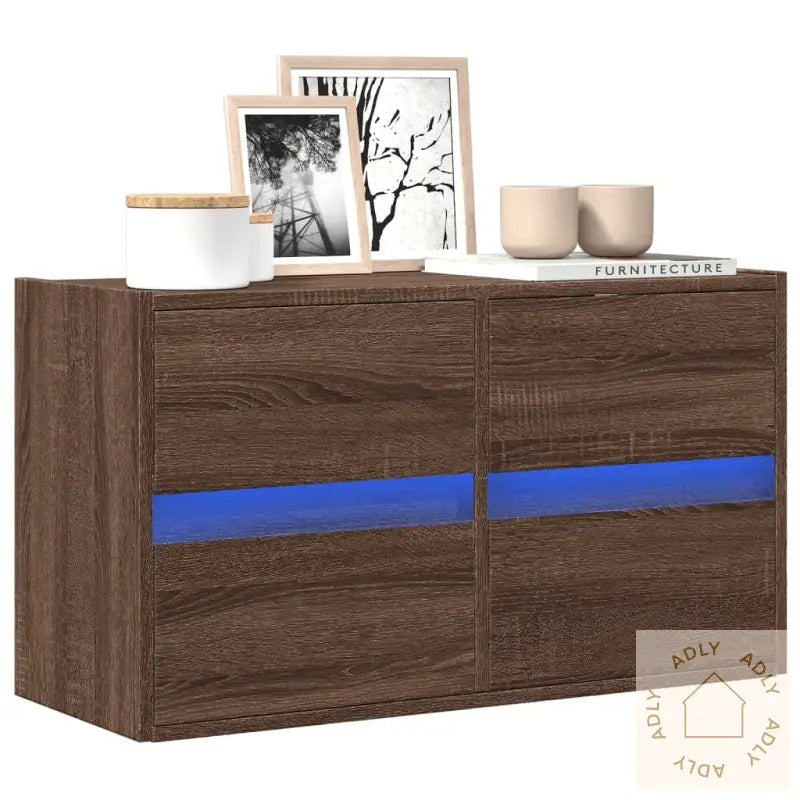 Vegghengt Tv-Benk Med Led Brun Eik 80X31X45 Cm