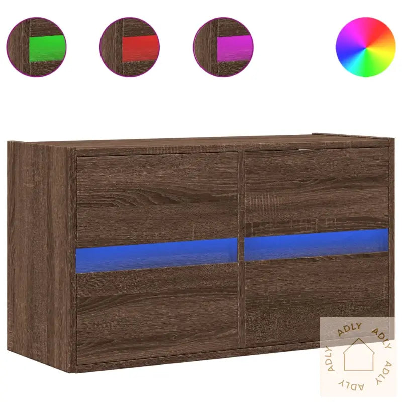 Vegghengt Tv-Benk Med Led Brun Eik 80X31X45 Cm