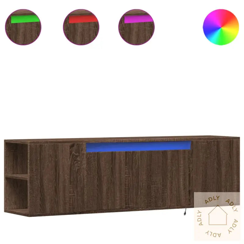 Vegghengt Tv-Benk Med Led Brun Eik 135X31X39,5 Cm