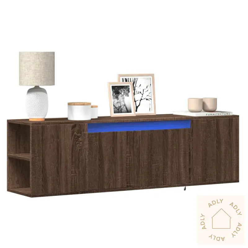 Vegghengt Tv-Benk Med Led Brun Eik 135X31X39,5 Cm