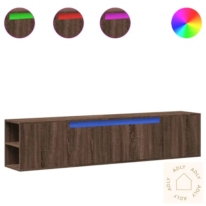 Vegghengt Tv-Benk Med Led Brun Eik 180X31X39,5 Cm