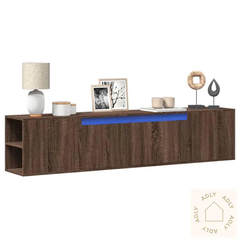 Vegghengt Tv-Benk Med Led Brun Eik 180X31X39,5 Cm