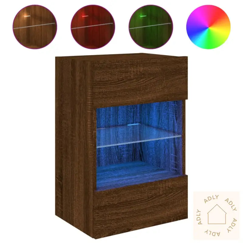 Vegghengt Tv-Benk Med Led-Lys Brun Eik 40X30X60,5 Cm