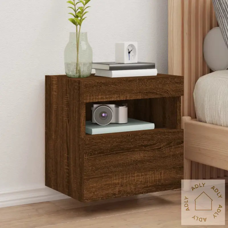 Tv Veggskap Med Led Brun Eik 40X30X40 Cm
