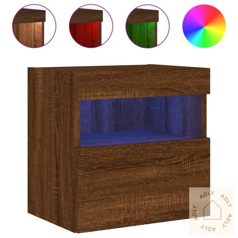 Tv Veggskap Med Led Brun Eik 40X30X40 Cm