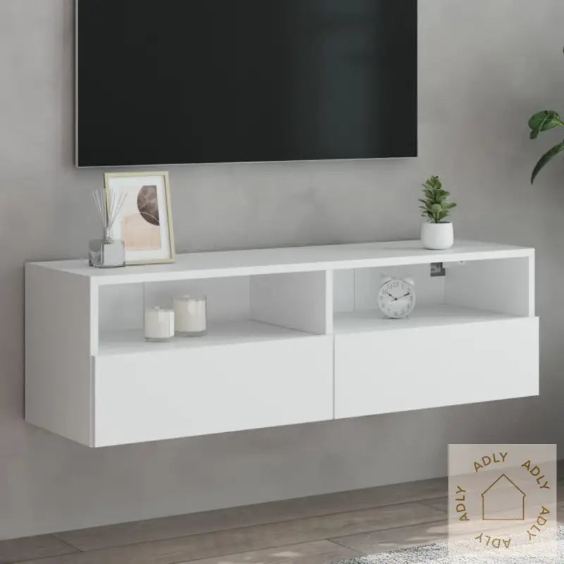 Vegghengt Tv-Benk Hvit 100X30X30 Cm Konstruert Tre