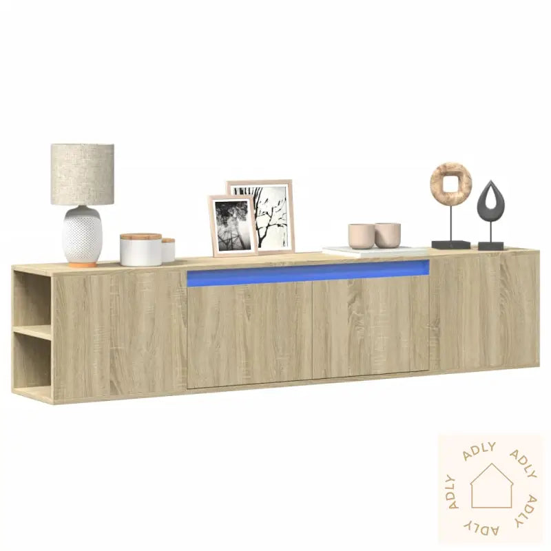 Vegghengt Tv-Benk Med Led Sonoma Eik 180X31X39,5 Cm