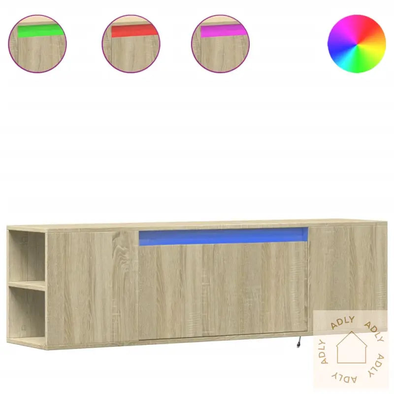 Vegghengt Tv-Benk Med Led Sonoma Eik 135X31X39,5 Cm