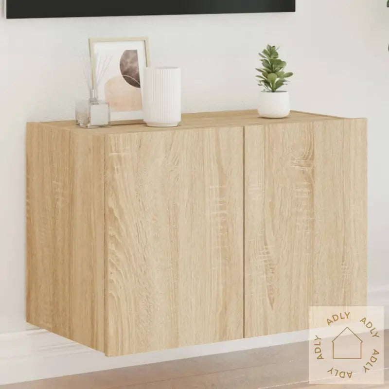 Vegghengt Tv-Benk Med Led Sonoma Eik 60X35X41 Cm