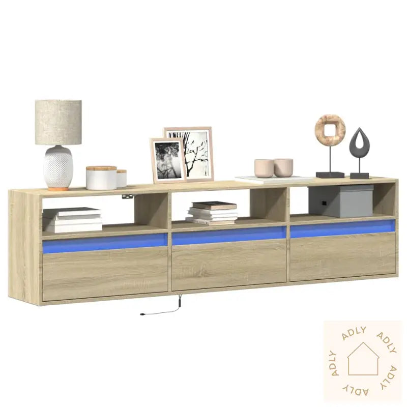 Vegghengt Tv-Benk Med Led Sonoma Eik 180X31X45 Cm